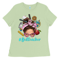 Matcha Best Teacher Messy Bun Bbs Ladies Tee - BundleAndBundleShop
