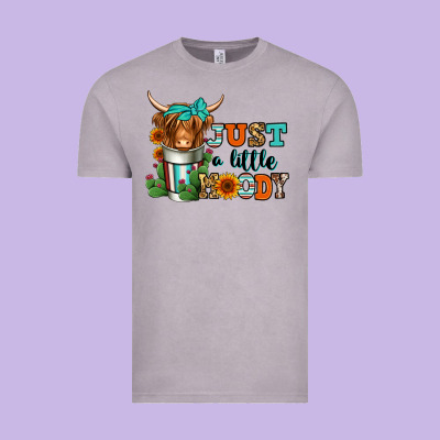 Just A Little Moody Coffee Cup Long Haired Cow Vintage Tee Designed By Jasminsmagicworld