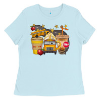 Baby Blue School Bus Coffee And Star Bbs Ladies Tee - BundleAndBundleShop
