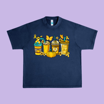Childhood Cancer Coffee Cups Yellow Ribbon Urban Heavy Tee Designed By Nancycooperartshop