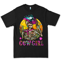 Black Cowgirl Skeleton With Landscape Premium Tee - BundleAndBundleShop