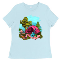 Baby Blue Glamping Camp And Pink Tent Ladies Tee - BundleAndBundleShop