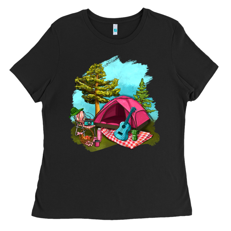 Glamping Camp And Pink Tent Ladies Tee by BundleAndBundleShop | Teevron