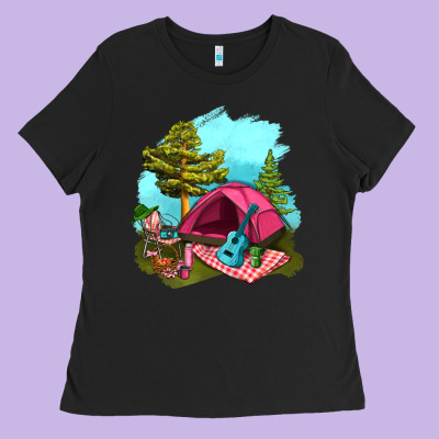 Glamping Camp And Pink Tent Ladies Tee Designed By Bundleandbundleshop