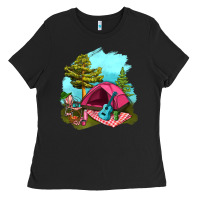Black Glamping Camp And Pink Tent Ladies Tee - BundleAndBundleShop