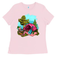 Bubblegum Pink Glamping Camp And Pink Tent Ladies Tee - BundleAndBundleShop