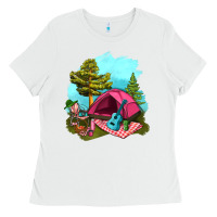 White Glamping Camp And Pink Tent Ladies Tee - BundleAndBundleShop
