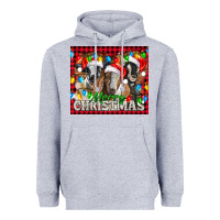 Heather Grey Merry Christmas  With Goats Heavyweight Hoodie - LillyAllenDesigns