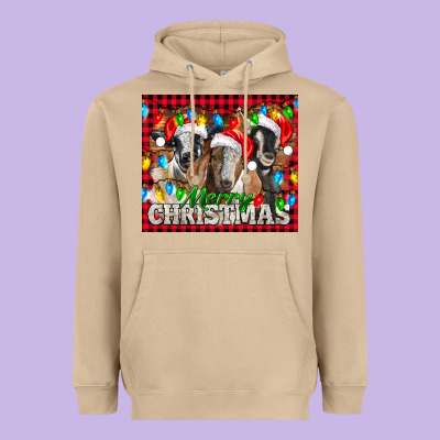 Merry Christmas  With Goats Heavyweight Hoodie Designed By Lillyallendesigns