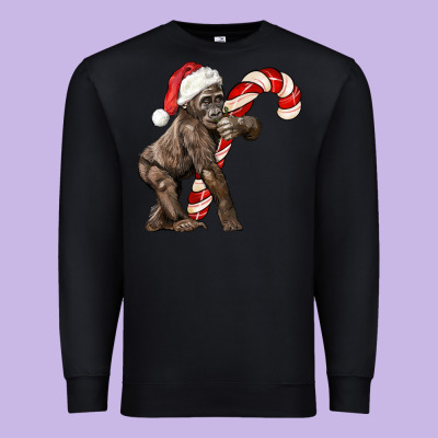 Christmas Candy Cane Baby Gorilla Premium Sweatshirt Designed By Lillyallendesigns