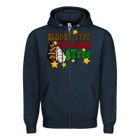 Navy Bloody Type Christmas Tree Zipper Hoodie - FaDigitalArtStudio