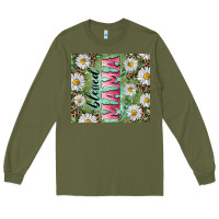 Army Green Blessed mama with daisy and leopard Long Sleeve Tee - RanaPortraitStore