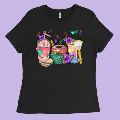 School Girl Coffee Cup Bbs Ladies Tee Designed By Bundleandbundleshop