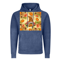 Vintage Denim Fall Pumpkins and Gnome with Leopard Vintage Hoodie - texasbilliewilder