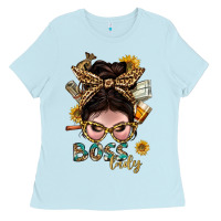 Baby Blue Western Messy Bun Boss Lady With Money Ladies Tee - BundleAndBundleShop