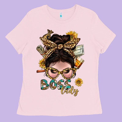 Western Messy Bun Boss Lady With Money Ladies Tee Designed By Bundleandbundleshop