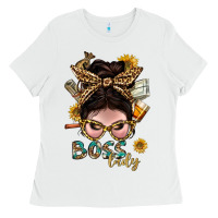 White Western Messy Bun Boss Lady With Money Ladies Tee - BundleAndBundleShop