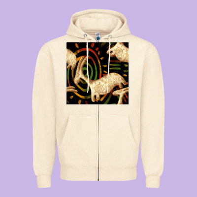 African Ethnic Animal Seamless Pattern Zipper Hoodie Designed By Bundleandbundleshop