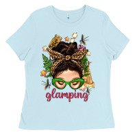Baby Blue Glamping Messy Bun With Glamping Camp Tent Bbs Ladies Tee - BundleAndBundleShop