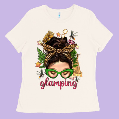 Glamping Messy Bun With Glamping Camp Tent Bbs Ladies Tee Designed By Bundleandbundleshop