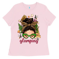 Bubblegum Pink Glamping Messy Bun With Glamping Camp Tent Bbs Ladies Tee - BundleAndBundleShop