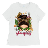 White Glamping Messy Bun With Glamping Camp Tent Bbs Ladies Tee - BundleAndBundleShop