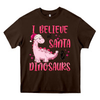 I Believe In Santa & Dinosaurs Pink Heavy Core Tee | Teevron