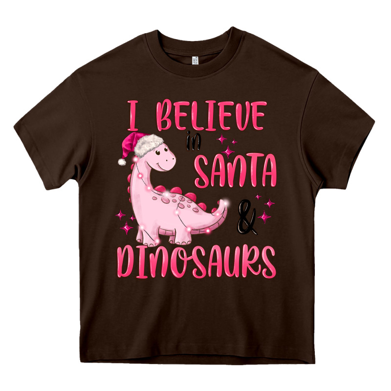 I Believe In Santa & Dinosaurs Pink Heavy Core Tee by MaliasSmallBusiness | Teevron