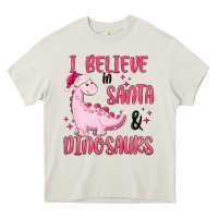 Cream i believe in santa & dinosaurs pink Heavy Core Tee - MaliasSmallBusiness