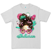 Dove Grey Esthetician Messy Bun With Pink Leopard Glasses Bbs Premium Tee - BundleAndBundleShop