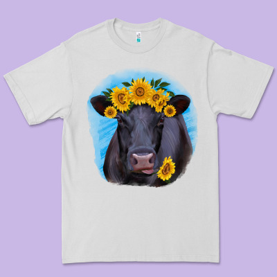 Black Angus With Sunflower Premium Tee Designed By Ranaportraitstore