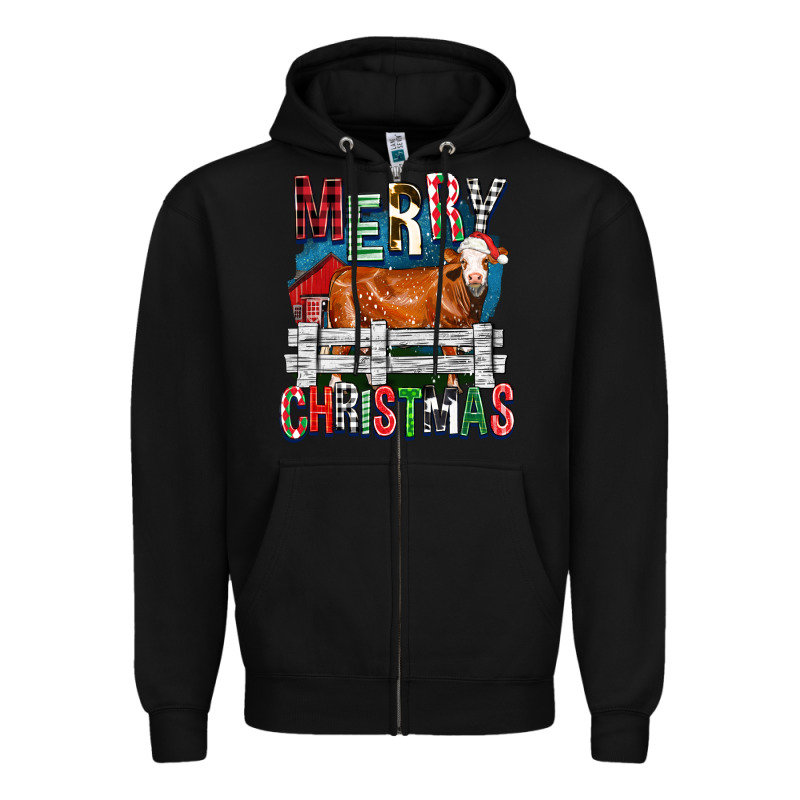Merry Christmas Simmental Cow Zipper Hoodie by FaDigitalArtStudio | Teevron