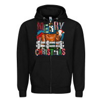 Black merry christmas simmental cow Zipper Hoodie - FaDigitalArtStudio