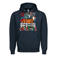 Navy merry christmas simmental cow Zipper Hoodie - FaDigitalArtStudio