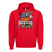 Red merry christmas simmental cow Zipper Hoodie - FaDigitalArtStudio