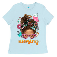 Baby Blue Messy Bun Nursing With Leopard Glasses Bbs Ladies Tee - BundleAndBundleShop