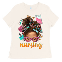 Bone Messy Bun Nursing With Leopard Glasses Bbs Ladies Tee - BundleAndBundleShop