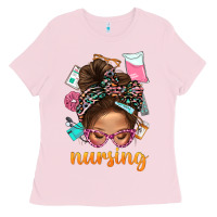 Bubblegum Pink Messy Bun Nursing With Leopard Glasses Bbs Ladies Tee - BundleAndBundleShop
