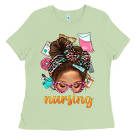 Matcha Messy Bun Nursing With Leopard Glasses Bbs Ladies Tee - BundleAndBundleShop