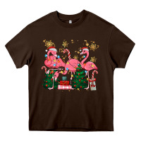 Chocolate Brown christmas flamingos Heavy Core Tee - MaliasSmallBusiness