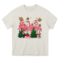 Cream christmas flamingos Heavy Core Tee - MaliasSmallBusiness