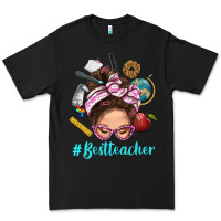 Black Best Teacher Messy Bun Bbs Premium Tee - BundleAndBundleShop