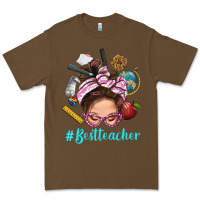 Cacao Best Teacher Messy Bun Bbs Premium Tee - BundleAndBundleShop