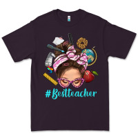 Plum Best Teacher Messy Bun Bbs Premium Tee - BundleAndBundleShop