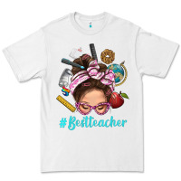 White Best Teacher Messy Bun Bbs Premium Tee - BundleAndBundleShop