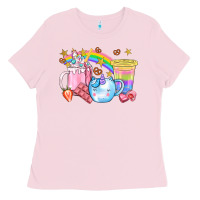 Bubblegum Pink Unicorn Coffee Cup With Star Bbs Ladies Tee - BundleAndBundleShop