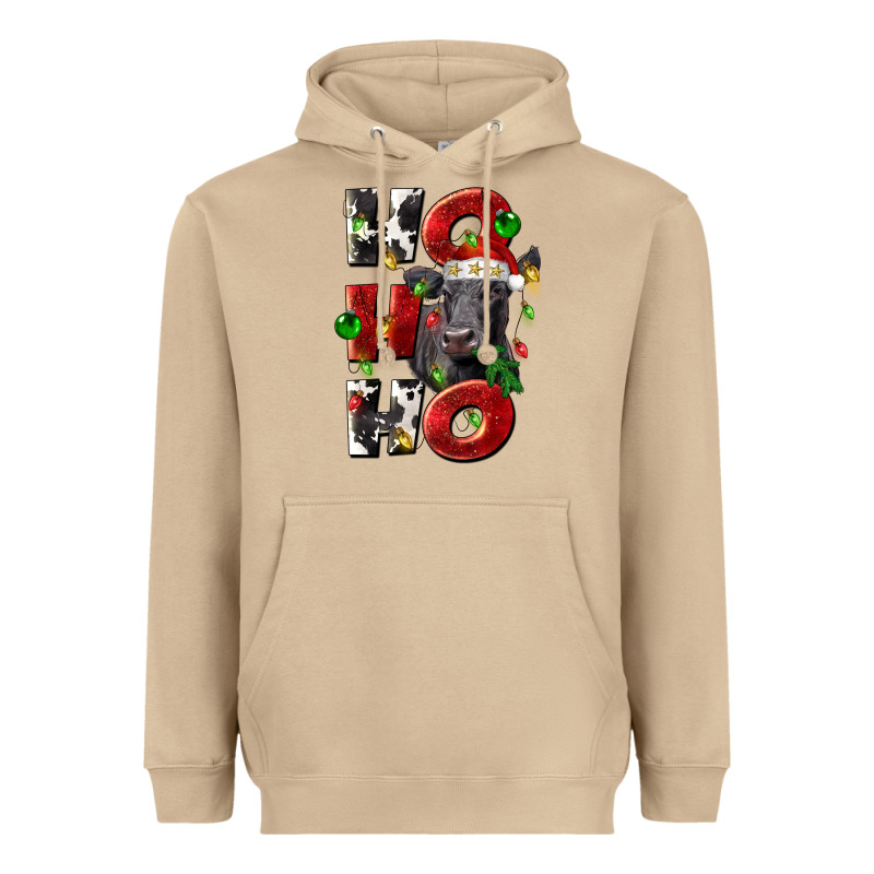 Christmas Ho Ho Ho Black Angus Heavyweight Hoodie by LillyAllenDesigns | Teevron