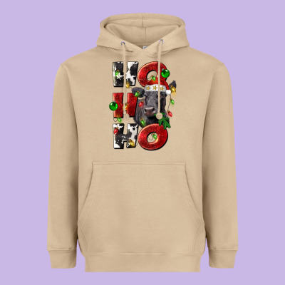 Christmas Ho Ho Ho Black Angus Heavyweight Hoodie Designed By Lillyallendesigns