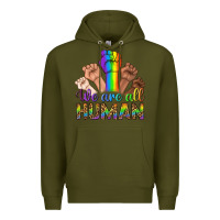 Army Green We Are All Human Premium Hoodie - BundleAndBundleShop