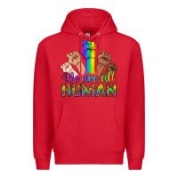 Red We Are All Human Premium Hoodie - BundleAndBundleShop